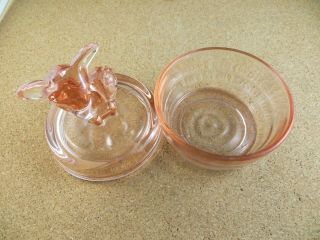 Vintage Jeanette Pink Depression Glass Deer Fawn Lid Covered Candy Dish Jar 7