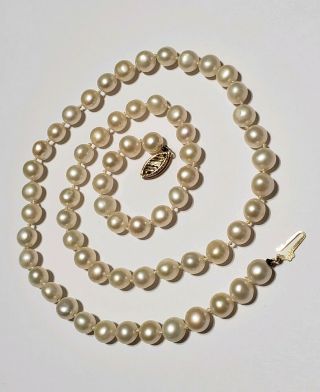 Vintage 14k Yellow Gold Pearl Necklace 18 Inches - Solid 14k Gold Clasp - 6mm