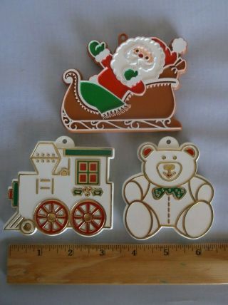 3 Vintage Hallmark Painted Christmas Cookie Cutters Santa,  Train,  Teddy Bear