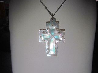 Fine Vintage Hand Carved Mother Of Pearl Cross Pendant
