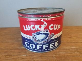 Very Rare Vintage Antique Tin Can Lucky Cup Coffee 1lb
