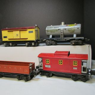 4 Vintage Pre - War Freight Cars Various Conditions.  No Boxes