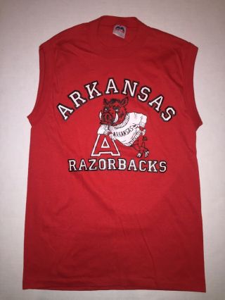 Vintage Arkansas Razorbacks 80’s Sleeveless T Shirt 50/50 Large L Sec Wsp