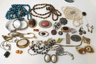 Vintage Mixed Costume Jewellery Jewelry Bundle Joblot Earrings Necklaces Beads