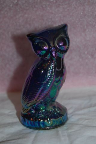 Vtg Mosser Carnival Glass Owl Iridescent Purple / Blue 4.  5 " Tall Big Eye Signed