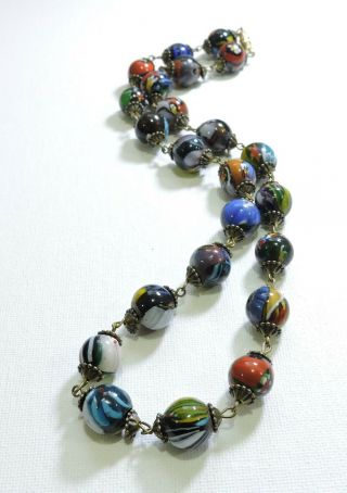 Vintage Multi Color Millefiori Lampwork Art Glass Bead Necklace Jl19204