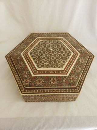 Large Traditional Persian Khatam Marquetry Inlaid Jewelry Box Vintage