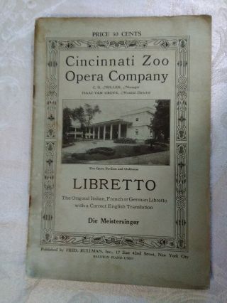 Vintage Libretto: Die Meistersinger By Wagner Cincinnati Zoo Opera Company