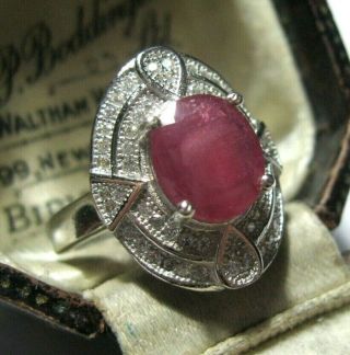 Jewellery Sterling Silver Real Ruby Art Deco Vintage Style Ring N 6.  75