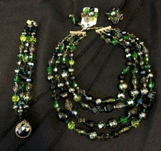 Vintage Hattie Carnegie Signed Necklace,  Bracelet & Clip On Earrings Jewelry Set