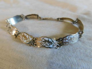Vintage Siam Sterling Silver,  White Enamel Panel Bracelet 7 " By 1/4 " Signed