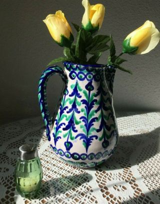 Vintage Fajalauza Blue & White Pitcher,  Jug,  Vase,  Hand Painted Spanish Pottery