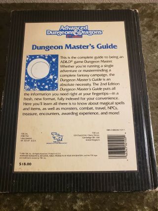 Vintage 1989 TSR AD&D Dungeon Masters Guide Rule Book 2100,  2nd Edition 2