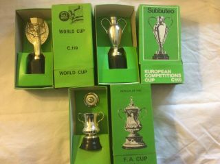 Vintage Subbuteo Trio Of Trophies - Fa Cup,  World Cup And European Cup Boxed