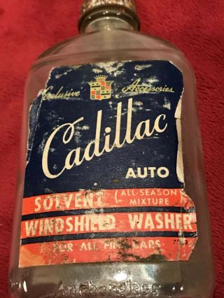 Vintage Cadillac Windshield Washer Solvent Glass Bottle,  Paper Label,  Empty.