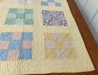 Yellow c 30s Nine Patch Vintage Quilt Quilting 4