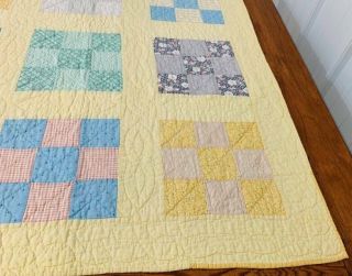Yellow c 30s Nine Patch Vintage Quilt Quilting 6