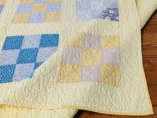 Yellow c 30s Nine Patch Vintage Quilt Quilting 7