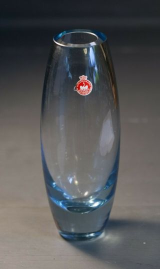 Vintage Holmegaard Hellas Vase Per Lutken Aqua Blue Glass Vase Signed Retro Mid