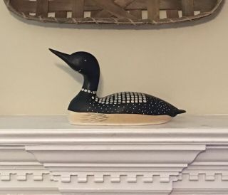 Vintage Wooden Loon Duck Hand Carved And Painted
