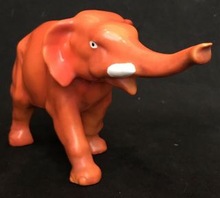 Antique Vintage German Ceramic Orange Trunk Up Elephant 8 X 4 3/8