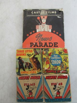 Vintage 8mm Film Reels W/ Sleeves Mickey Mouse News Parade Fun Cartoons In Color