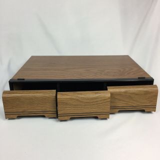 Vintage Wood Grain 3 Drawer Audio Cassette Holder 42 Tape Storage Case
