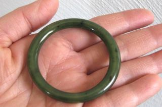 Vtg Fine Dark Green Jadeite Jade Children ' s Bangle Bracelet Polished 3