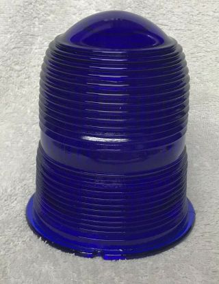 Rare Vintage Glass Blue Beacon Light Lens Police Emergency Fire Dome -