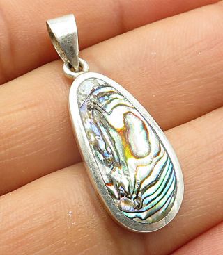 925 Sterling Silver - Vintage Abalone Shell Drop Pendant - P3978