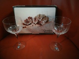 Vintage Boxed Orrefors Sweden Prelude Clear White Wine Stem Glasses 15cm