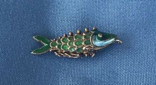 Vintage Sterling Silver Green And Blue Enamel Articulated Fish Charm