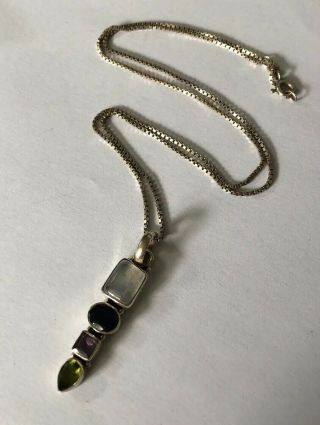 Vintage Jewellery 925 Silver Moonstone,  Amethyst & Peridot Pendant Necklace 7