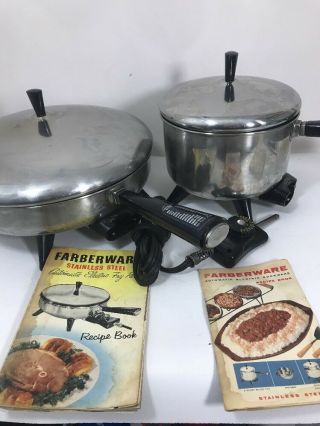 3pc 1955 Farberware Vintage Electric Cookware Fry Pan 3qt Sauce Pan Cord