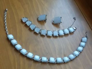 Vtg Coro Pegasus Thermoset Blue Moonstone Necklace Bracelet Earrings Parure Set