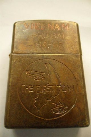 Vintage Brass Zippo Viet - Nam Vietnam War Era Lighter Phu Bai 1964 1965 Arvn