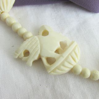 Vintage Asian Hand Carved Bovine Bone Chinese Foo Dog Pendants Necklace 4