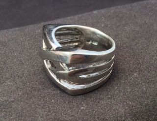 Vintage Sterling Silver Ring Open Weave Wide Split Band Signed NF 925 Size 7 2
