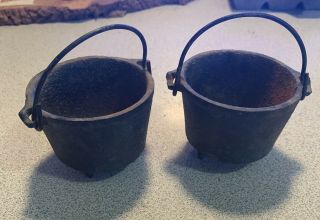 2 Mini Vintage 3 Leg Cast Iron Bean Pot Kettle Cauldron Canada Forge