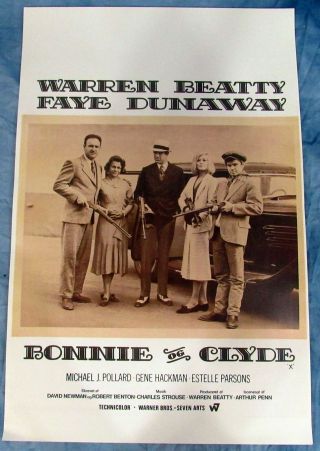 Vintage Bonnie & Clyde Movie Poster - Warren Beatty & Faye Dunaway - 12.  5 " X 19 "