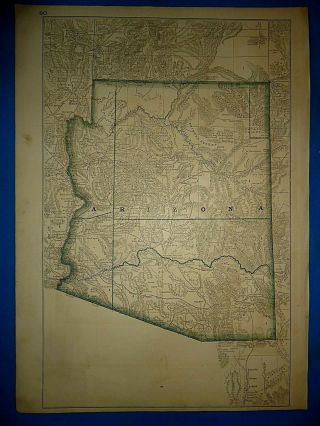 Vintage Circa 1876 Arizona Territory Map Early Old Antique Atlas Map