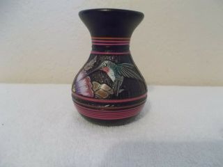 Vintage Paul Lansing / Navajo Carved Hummingbird Pottery Vase
