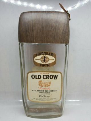 Vintage Old Crow Traveler Fifth Bottle W/ Buckle Strap Kentucky Bourbon Whiskey