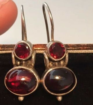 Vintage Jewellery Sterling Silver & Real Garnet Drop Earrings - Pierced