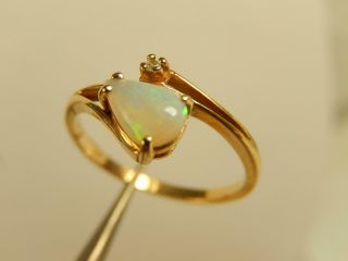 10k Opal Diamond Ring Vintage Sz 6 1/2 Yellow Gold Open Back