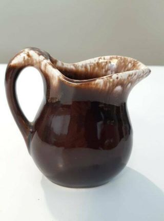 Vintage Small Brown Drip Glaze Pottery Creamer Pitcher Marked Usa