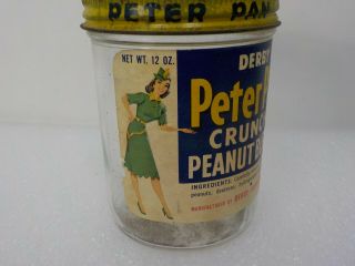 PETER PAN PEANUT BUTTER VINTAGE JAR W/ LABEL 1950 ' s or 1960 ' s 2
