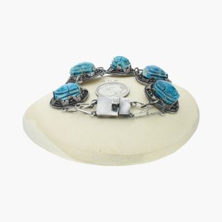 vintage / sterling silver egyptian turquoise scarab beetle / bracelet 7“ (25.  5g) 2