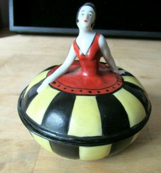Antique Art Deco German Porcelain Powder Box Half Doll