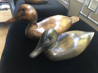 Two Vintage 1984 Hand Carved Wooden Duck Or Goose Decoy